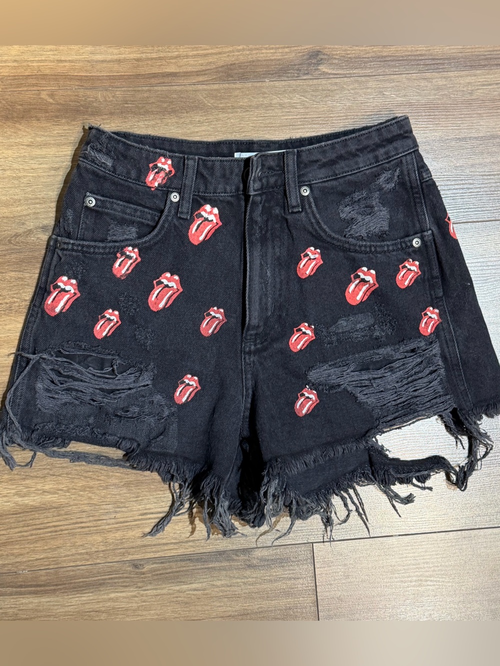 Zara / Rolling Stones Distressed Denim Shorts